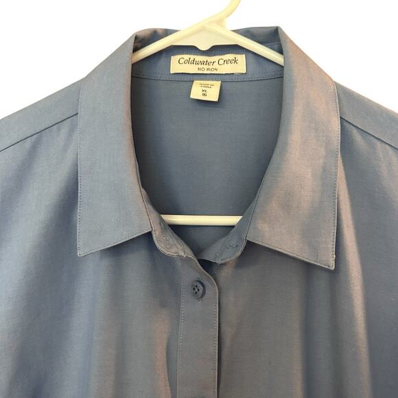 Coldwater Creek Women’s No Iron Blue Cotton Long Sleeve Button Blouse Size XL/16 - Picture 3 of 11